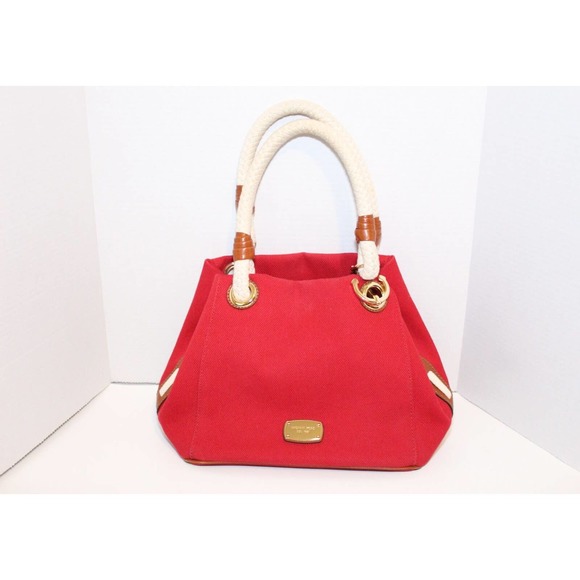 Michael Kors Handbags - Michael Kors Nautical Marina Canvas Bucket Tote Bag Purse Handbag Red H14050